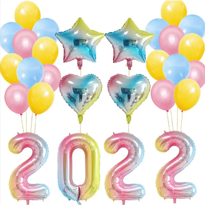 Víspera de Año Nuevo de la fiesta de aniversario de cumpleaños 2022 globo de la hoja de oro de 2022 globos de papel de aluminio de decoración