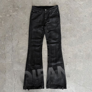 بيع بالجملة مخصص ارتفاع منخفض أسود نحيف نحيل صالح Bootcut جرس أسود أسفل بالأسى خمر الشمع اندلعت بنطلون الجينز للرجال - Product Image 1