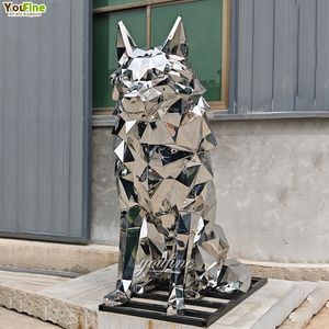 Scultura in Metallo di Grande Dimensione, Arte Astratta Animale, Lupo in Acciaio Inossidabile - Product Image 6