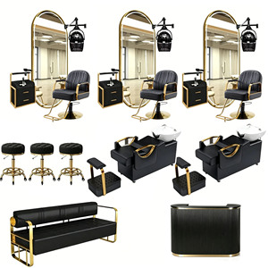 Ensemble de mobilier de salon moderne, miroir et chaises de salon de coiffure de luxe sur mesure, équipements complets de salon, ensemble de salon de beauté - Product Image 1