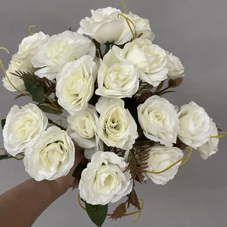 Großhandels preis Real Artificial Silk Flowers Bouquet für DIY Hochzeit Tisch dekoration Party neunköpfige Rose