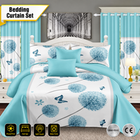 Ensemble de literie et rideaux Aodu bleu clair, imprimé floral papillon, housse de couette, taies d'oreiller, rideaux, vente en gros, usine