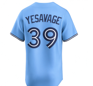 Maillot de baseball bleu clair pour hommes GUERRERO JR # 27/KIRK # 30/SPRINGE # 4/YESAVAGE # 39/BARGER # 47 Nom et numéro cousus courts - Product Image 4