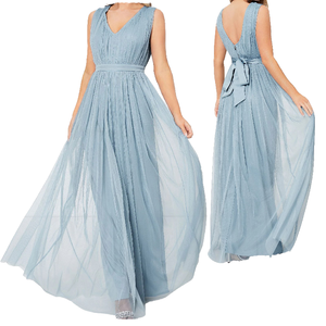 Robes de Demoiselle d'Honneur Élégantes à Taille Empire, Sans Manches, Col en V, Drapées, Plissées Modernes, Antistatiques, Respirantes, Infroissables, Grandes Tailles - Product Image 1