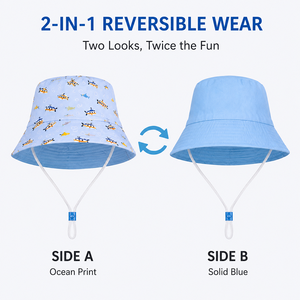 Chapeau Bob Réversible Personnalisé OEM ODM à Imprimé Sous-Marin pour Enfants et Adultes, Protection Solaire Estivale, Chapeau de Plage avec Sangle Mentonnière Réglable - Product Image 2