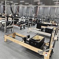 Reformer de Pilates de Madera de Roble con Media Torre Trapecio para Estudios, Gimnasios y Centros de Rehabilitación, Entrenamiento de Core