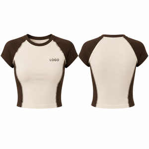 Custom Baby Tee Women Color Block <b>Raglan</b> Crop <b>Top</b> Cotton Spandex Slim Fit Short Sleeve Logo Y2K Streetwear Shirt Private Label - Product Image 2