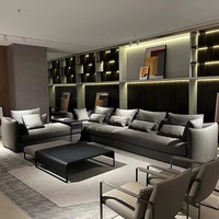 Canapé modulaire en cuir véritable sur mesure avec rembourrage en éponge - Canapé d'angle en forme de L minimaliste italien pour salon de villa