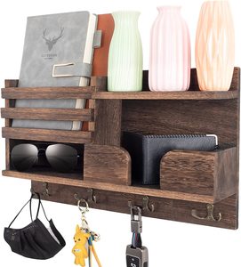 Portaoggetti in legno a parete con quattro ganci porta posta e organizzatore chiavi per uso domestico - Product Image 5
