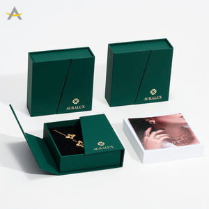 Auralux Luxuriöse Grüne Schmuck-Geschenkbox aus Papier mit Doppeltür für Halsketten, Ohrringe und Ringe mit Individuellem Logo - Product Image 1