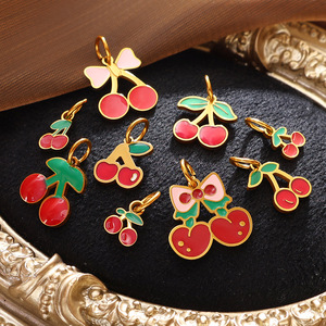 จี้เชอร์รี่เคลือบสีทอง 18K ทำจากสแตนเลสสตีล สำหรับผู้หญิง เหมาะเป็นของขวัญสำหรับงานปาร์ตี้ - Product Image 1
