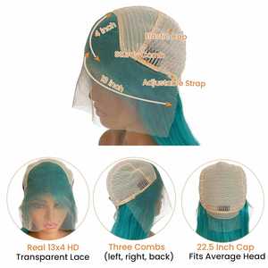 Peluca de Cabello Humano Virgen Remy con Frente de Encaje, Color Azul Cielo Aqua, Estilo Bob, 13x4, Transparente HD, para Mujeres, Cabello Liso Sedoso - Product Image 5