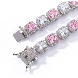 Hip Hop Jewelry 10mm and White Zircon Rock Sugar Chain Hip Hop <b>Bracelet</b> <b>Copper</b> Inlaid Square Zircon Tanjing Fashion - Product Image 4