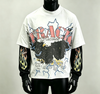 T-shirts personnalisés écologiques surdimensionnés à manches longues en coton avec bordure contrastée pour hommes, impression sérigraphique