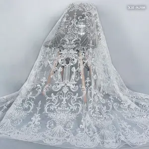 Vestido de noiva branco tule glittering, rosa, com flores, padrão dubai, cidade, têxtil, festa, dama de honra, para vestido de casamento