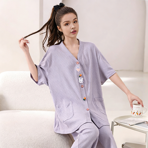 Conjunto de Dos Piezas Personalizado para <span class=keywords><strong>Mujer</strong></span>, Manga Corta, Algodón y Elastano, Holgado, Súper Suave, Casual, Minimalista, Tallas Grandes - Product Image 2
