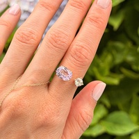 Bague de cocktail LYBURCHI en laiton hypoallergénique plaqué or 14K 18K avec pierre précieuse ovale en CZ violet réglable pour femmes