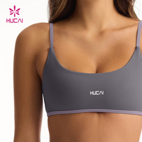 Soutien-gorge de sport pour femme HUCAI, personnalisé, en nylon, décolleté en scoop, fines bretelles, couleur contrastée, dos ouvert, réglable, yoga, gym
