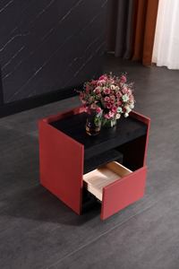 Modern Red Black Nightstand Drawer Wood <strong>Bedside</strong> <strong>Table</strong> <strong>Oak</strong> Minimalist Bedroom Storage Cabinet - Product Image 3