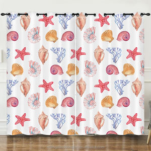 Rideaux Nautiques Costiers Décoratifs Océan Hippocampe Corail 50% Blocage de la Lumière Obscurcissement Marin Rideaux à Oeillets 2 Panneaux pour Chambre à Coucher - Product Image 1