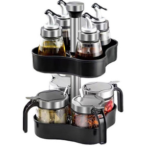 Tour de rangement rotative pour épices, support de comptoir tournant pour condiments avec bocaux en verre - Product Image 5