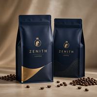 Sachets personnalisés mats en AL à fond plat 250g 340g, sachets refermables à fermeture éclair pour grains de café avec valve de dégazage unidirectionnelle