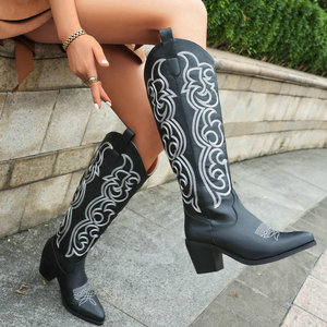 SHIKOL <span class=keywords><strong>Botas</strong></span> <span class=keywords><strong>Mujer</strong></span> Zapatos Clásico Bordado Marrón Negro Cuero Mardi Outdoor Gras Club Country Party <span class=keywords><strong>Mujer</strong></span> <span class=keywords><strong>Botas</strong></span> <span class=keywords><strong>de</strong></span> vaquero - Product Image 6