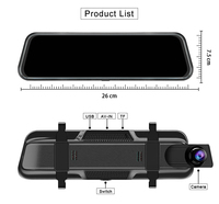 Caméra de tableau de bord 10 pouces avec écran tactile, enregistreur vidéo DVR de voiture, objectif AHD avant et arrière 1080P, boîte noire de voiture en streaming