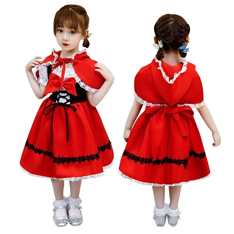 Enfants Performance Porter Halloween Cosplay costumes Conte De Fées Petit Chaperon Rouge Robe Pour Les Filles Fantaisie Costume