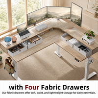 Bureau d'angle électrique moderne en L avec moteur, capacité de charge 120 kg, tiroirs, 3 pieds, réglable en hauteur (assis-debout) pour bureau à domicile