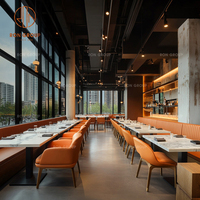 Ensemble de mobilier de restaurant commercial Ron Group, banquette à dossier haut en cuir, chaise personnalisée, table carrée en marbre pour hôtel