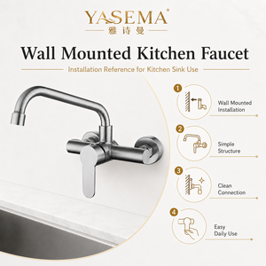 Grifo de Cocina de Pared <span class=keywords><strong>Huici</strong></span>, Diseño Moderno, Acero Inoxidable 304 Cepillado, Modelo 800, 2 Orificios, Mezclador de Agua, Válvula de Cerámica - Product Image 2