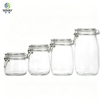 Stoples Kaca Multi-Spec Bail-Closure 380/500/750/1000ml Wadah Kaca Bening untuk Pengemasan Acar, Madu & Bumbu