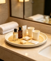 Plateau de rangement pour outils de maquillage en matériau composite à base de bambou biodégradable, adapté aux chambres d'hôtel, aux salles de bain