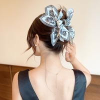 Pince à cheveux grande taille 14,5 cm en tissu imprimé motif floral rétro, accessoire pour femmes et filles