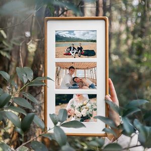 <span class=keywords><strong>Cadre</strong></span> <span class=keywords><strong>photo</strong></span> de mariage en bois massif de teck, vertical, à trois cadres, mural, fait à la main, cadeau créatif <span class=keywords><strong>personnalisé</strong></span> pour les couples - Product Image 1
