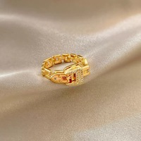 Jam tangan cincin zirkon berlapis emas wanita, arloji buatan tangan kuningan dengan desain jari indeks dapat disesuaikan untuk pertunangan pernikahan