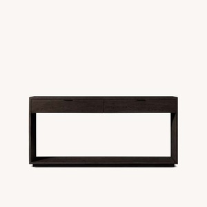 <span class=keywords><strong>Console</strong></span> scandinave haut de gamme en chêne <span class=keywords><strong>blanc</strong></span>, deux tiroirs, poignées en laiton, base flottante centrale ouverte pour entrée, personnalisable OEM/ODM - Product Image 4