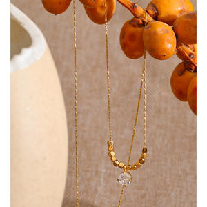 JINYOU 020 Collar de Cadena Fina de Diseño Moderno, <span class=keywords><strong>Acero</strong></span> <span class=keywords><strong>Inoxidable</strong></span> Chapado en Oro con Cuentas Cuadradas y Colgante de Circonia Cúbica - Product Image 4