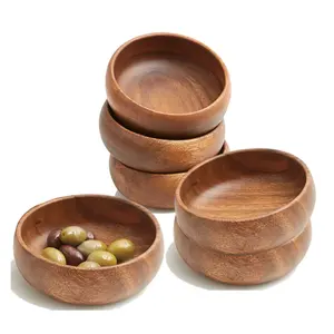 Оптовая продажа, доступная натуральная Экологически чистая круглая посуда для фруктов, чаша для салата, деревянная чаша