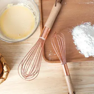 Puselife Tiện Ích Nhà Bếp Silicone trứng Whisk Rose Gold Egg Beater với tay cầm bằng gỗ