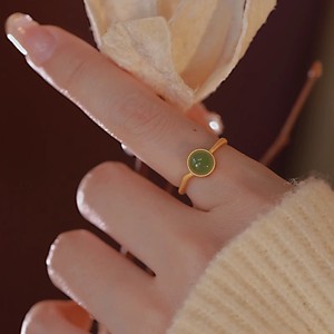 Hetian Jade Gold Plated Ring Round Bezel Setting Women's Fashion Jewelry Gift Index Finger Ring - Product Image 3