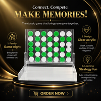 Jeu Connect 4 en acrylique Judaica recyclable et écologique avec tuiles blanches et vertes