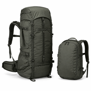 Mochila de senderismo y trekking con compartimento para saco de dormir, tapa de transporte, lona antidesgarro, cinturón de cadera y diseño geométrico portátil - Product Image 3