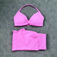 Ensemble d'entraînement 2 pièces uni pour femme DF - Soutien-gorge de sport rembourré respirant et short taille haute sculptant les fesses pour le yoga