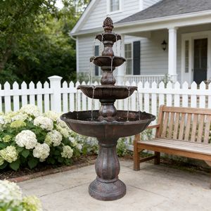 Fontaine d'eau LED à 4 niveaux en résine de fibre de style antique pour jardin extérieur, autoportante, finition peinte - Product Image 2