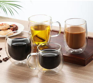 Logo personnalisé 10oz <span class=keywords><strong>tasses</strong></span> à café isolées en verre à double paroi <span class=keywords><strong>tasses</strong></span> à thé transparentes poignée espresso latte cappuccinos - Product Image 2