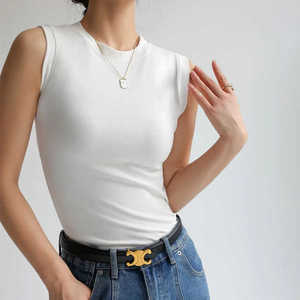 Débardeur Femme Personnalisé avec Logo sur le Devant, Col Rond, Sans Manches, Coupe Ajustée, Respirant, en Maille Extensible, T-shirt Basique Décontracté pour l'Été - Product Image 1