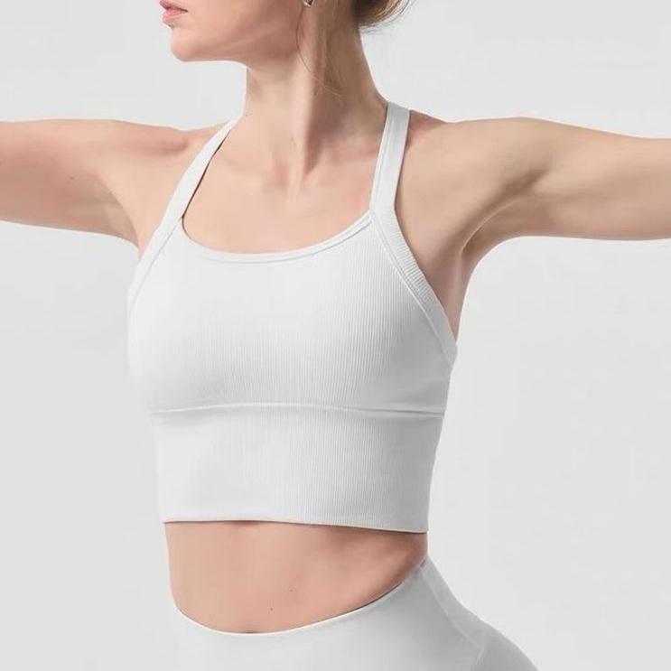 Halter Neck Cross Back Compression Sports Bra Elastic for Women High Support Sublimated Workout Vests Slim Fit Sleeveless Tops