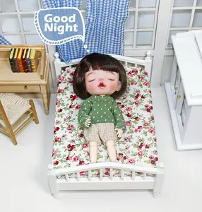 लकड़ी के गुड़िया घर एकल बिस्तर गद्दे तकिया लघु फर्नीचर लघु गुड़िया घर लकड़ी